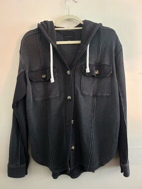 American Eagle Outfitters Charcoal Waffle Knit Hooded Shacket